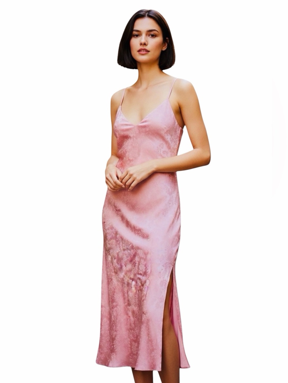 VINTAGE SILK PINK FLORAL MAXI SLIP DRESS. Size Large . - Picture 1 of 8